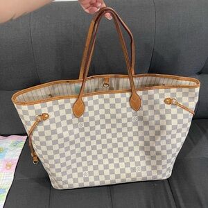 Louis Vuitton Neverfull in Damier Azur GM size, Checkered Beige